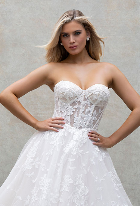 close-up front view of Allure Bridals Prosperina wedding gown