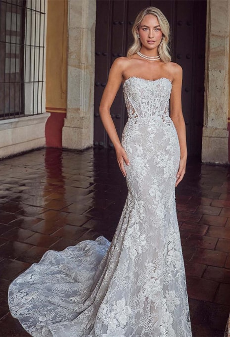 front view of Calla Blanche Sadee wedding gown with no sleeves