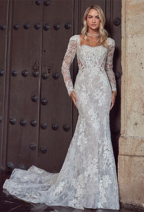 front view of Calla Blanche Sadee wedding gown