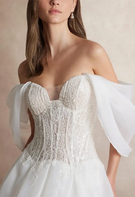 Nicole Milano Ghia wedding gown close-up