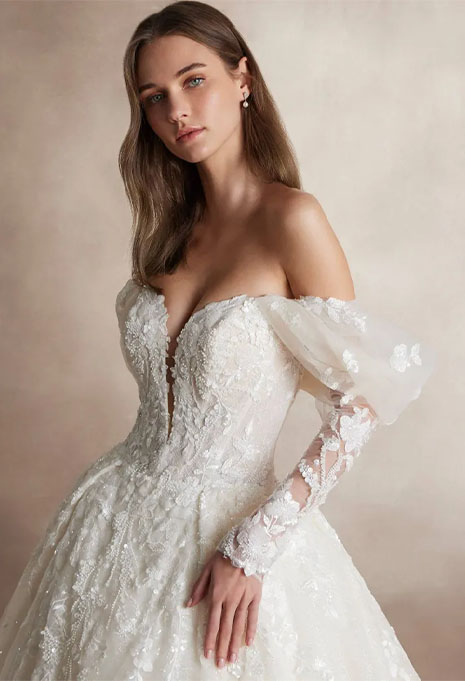 close-up front view of Pronovias Nicole Jalal wedding gown
