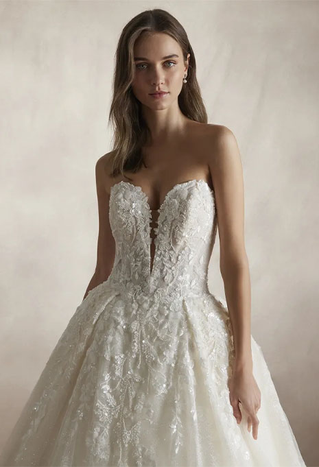 front view of Pronovias Nicole Jalal wedding gown close-up