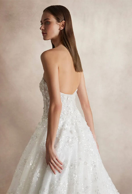 side view close-up of Pronovias Nicole Milano Aiez wedding gown