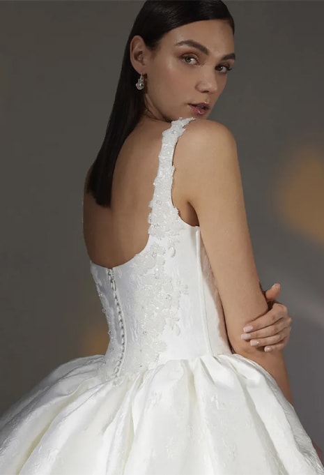 close-up side view of Pronovias Privée Alurea wedding gown