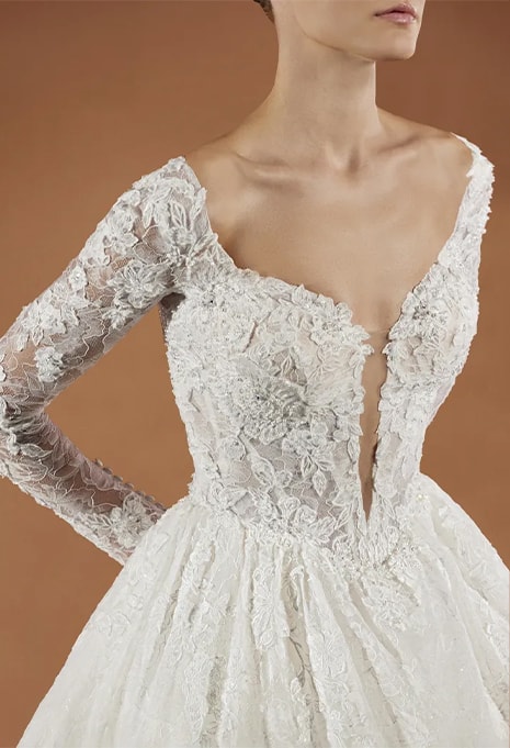 close-up front view of Pronovias Privée Anvi wedding gown
