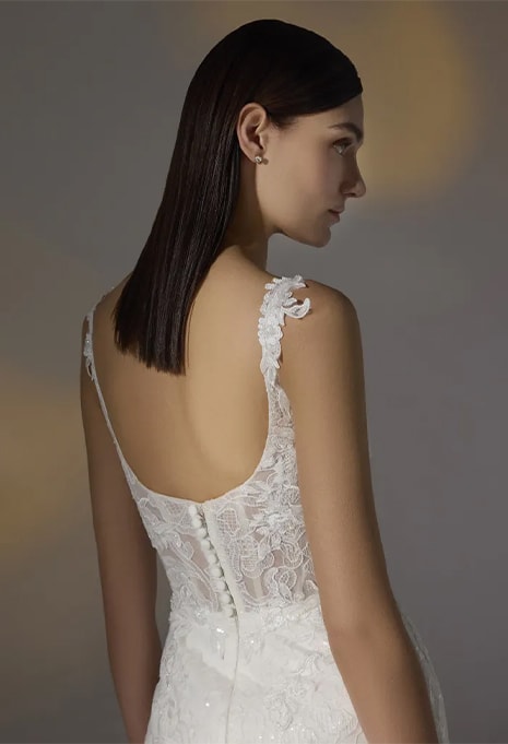 side view of Pronovias Privée Cherish wedding gown close-up