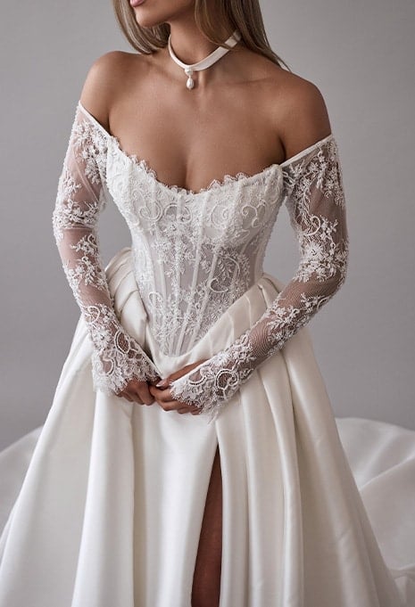 close-up front view of Blanche Bridal Daphne wedding gown