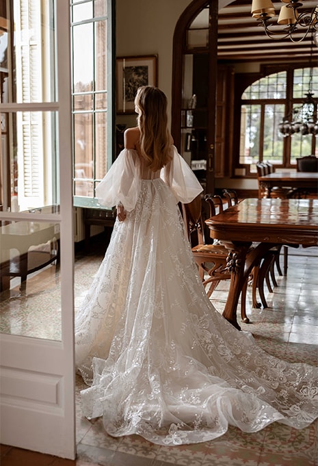 back view of Tina Valerdi Acacia wedding gown