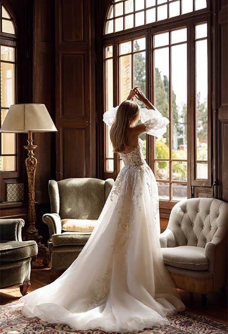 back view of Tina Valerdi Blossom wedding gown