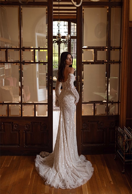 side view of Tina Valerdi Peony wedding gown