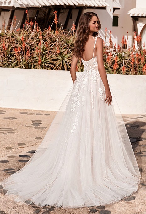 back view of Love by Enzoani Dove wedding gown