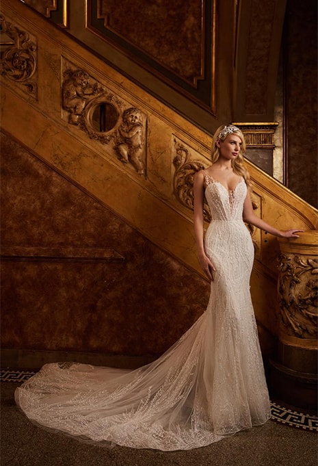 front view of Calla Blanche Sabrina wedding gown