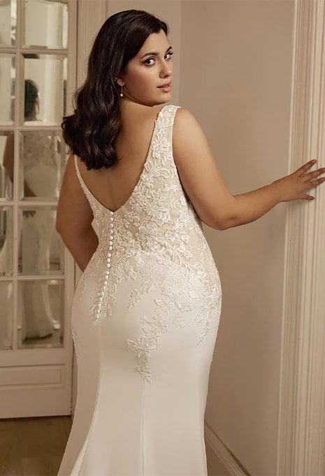 close-up back view of Portrait Bridal X Spencer wedding gown