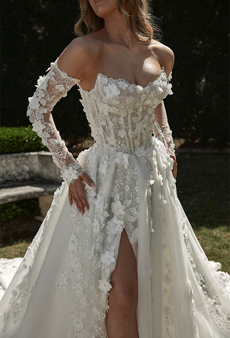 close-up of Blanche Bridal Clementine wedding gown