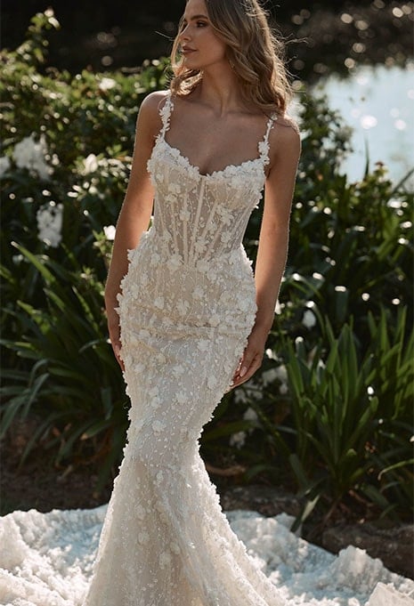 close-up view of Blanche Bridal Daisy wedding gown