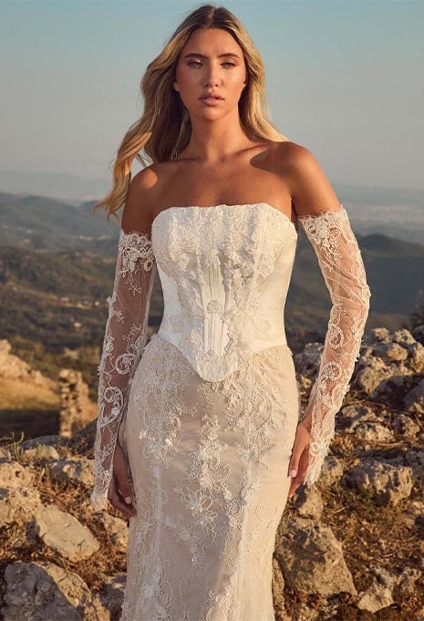 close-up front view of Calla Blanche Donica wedding gown