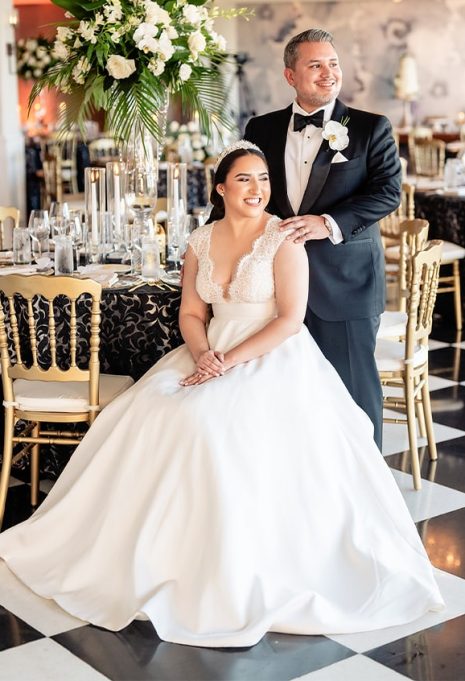 bride and groom posing for portrait