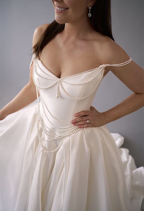 close-up front view of Blanche Bridal Siya wedding gown