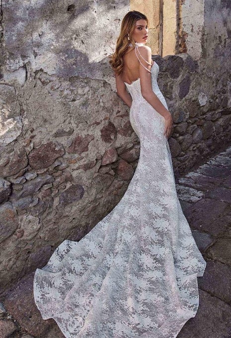 side view of Calla Blanche Esra wedding gown