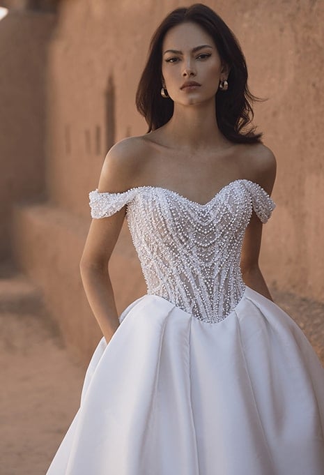 front view close-up of Blue by Enzoani Theodora wedding gown