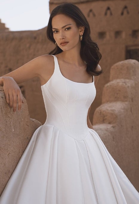 Blue by Enzoani Torvi wedding gown close-up front view