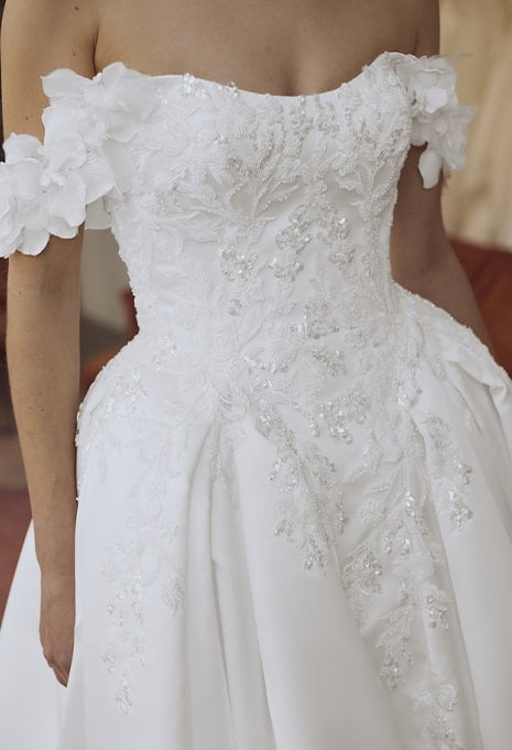 close-up front view of Élysée Genesis wedding gown