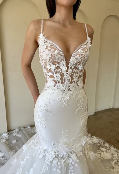 close-up front view of Élysée Privé Ellison wedding gown