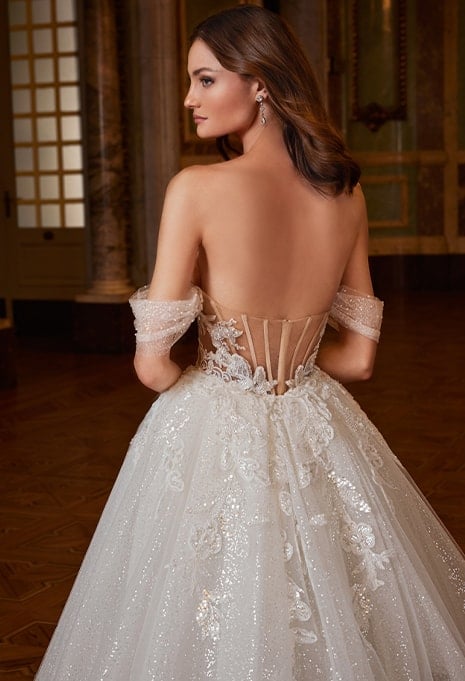 close-up back view of Élysée Privé Emilia wedding gown