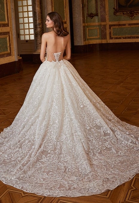 back view of Élysée Privé Esmeralda wedding gown