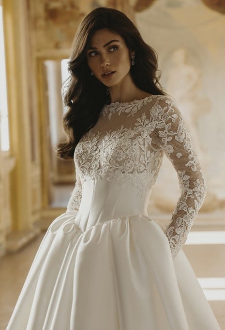 close-up front view of PEN LIV Dakari wedding gown