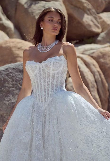 front view of Calla Blanche Marielle wedding gown