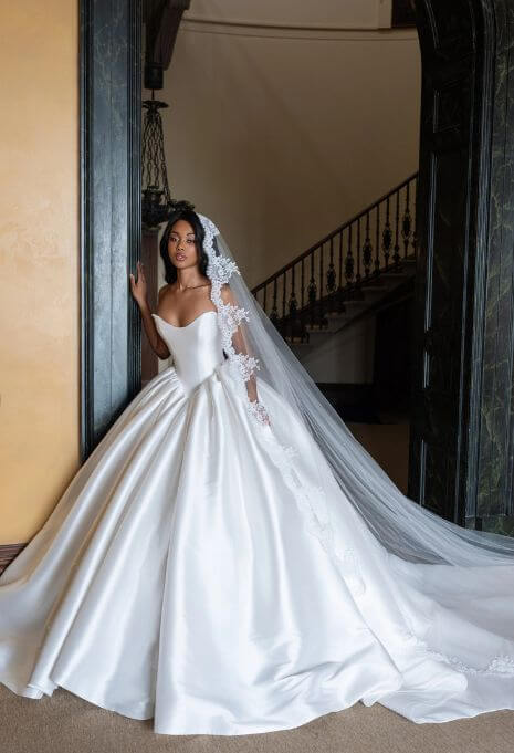 Model wearing Blanche Bridal Manon with veil