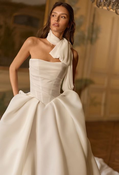 Model wearing the Viero Colette gown up close from the front