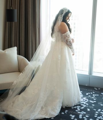 side view of bride before her wedding